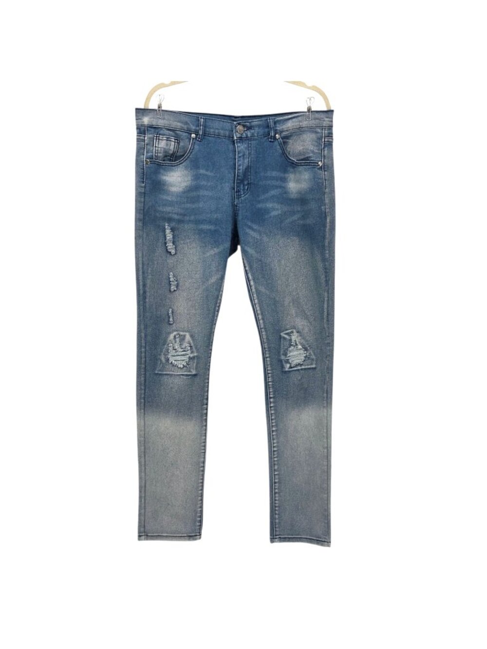 Blue Cult Denim Mens 34 Jeans Slim Leg Acid Wash Distressed Ripped Stretch